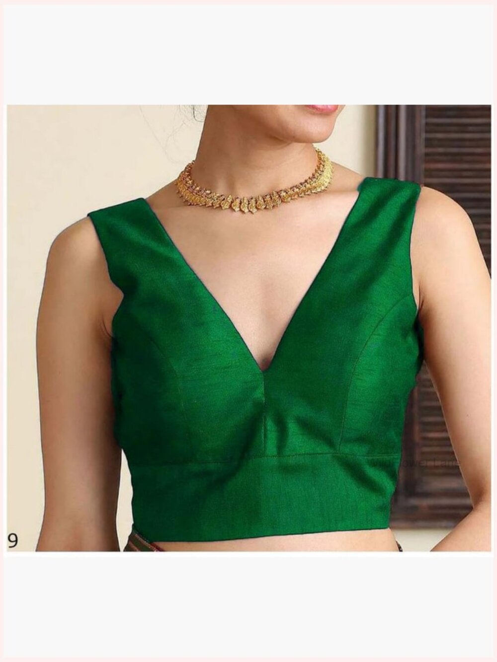 Dupion V-Neck Sleeveless Blouse with Hook & Eye Closure for Saree - Picture 2 of 5